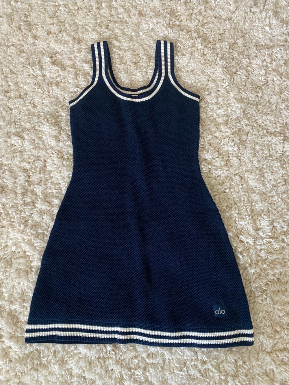 ALO Yoga Navy Tank Knit Mini Dress With Stripe Accents